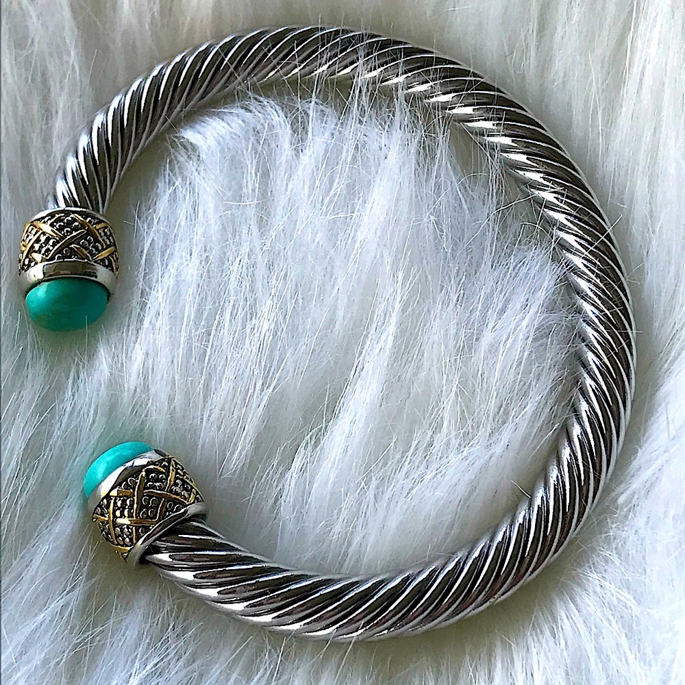 Twisted Cable Cuff Bracelet faux Turquoise